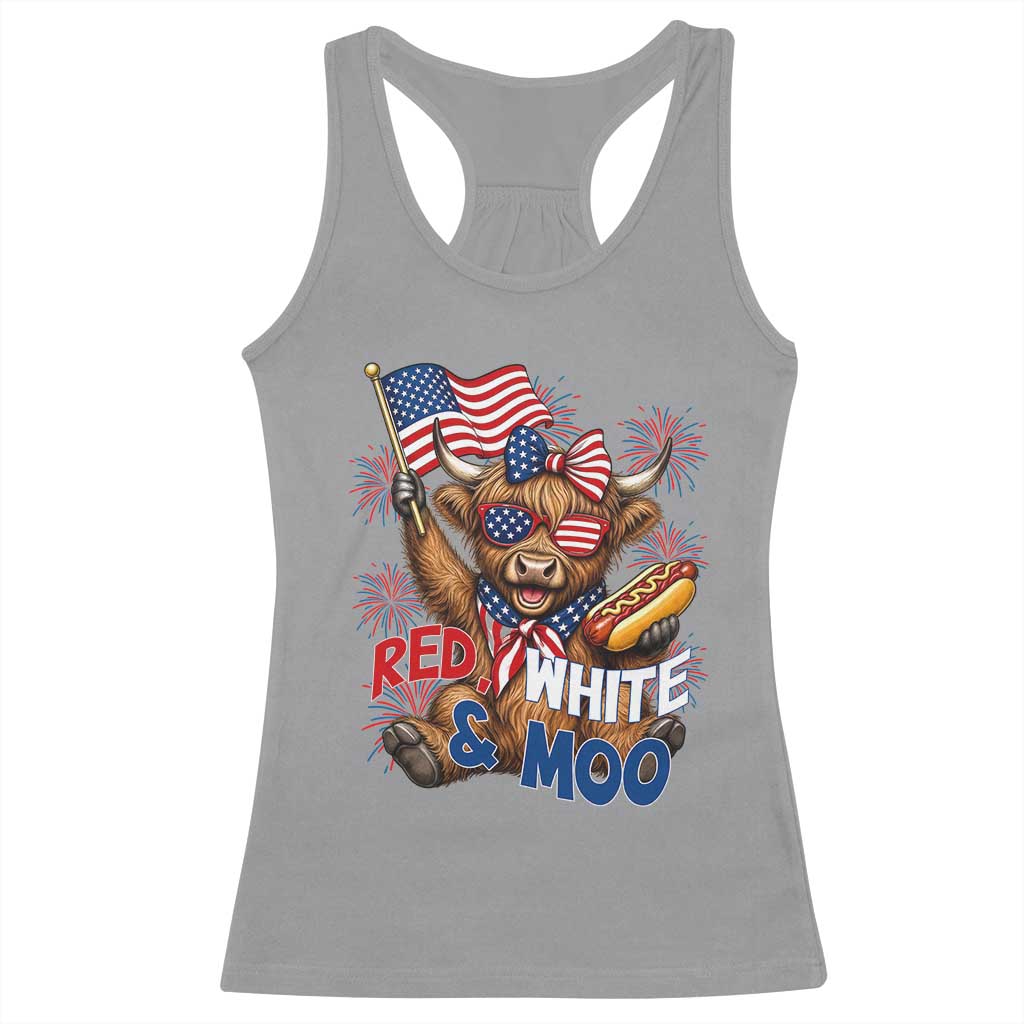 Striped Highland Cow 4th Of July Racerback Tank Top Red White And Moo