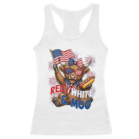 Striped Highland Cow 4th Of July Racerback Tank Top Red White And Moo