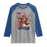 Striped Highland Cow 4th Of July Raglan Shirt Red White And Moo