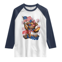 Striped Highland Cow 4th Of July Raglan Shirt Red White And Moo