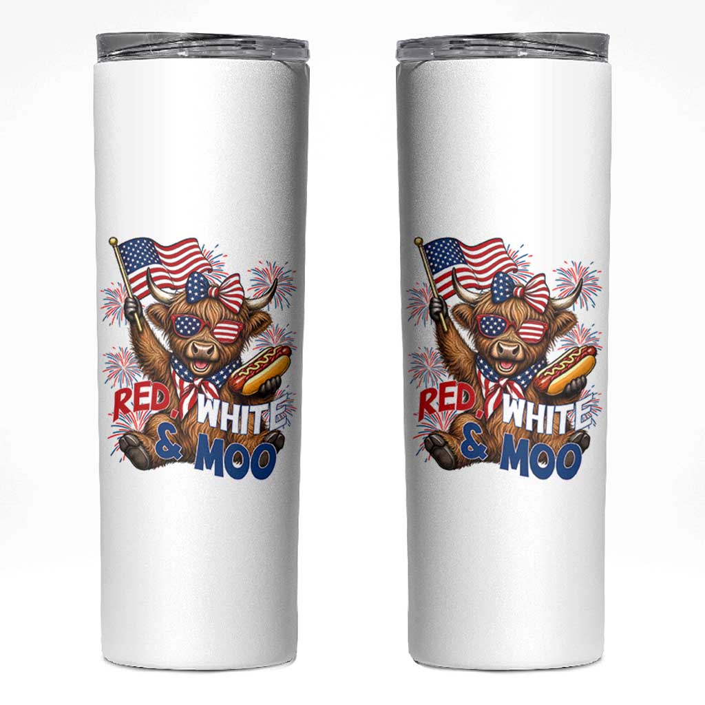 Striped Highland Cow 4th Of July Skinny Tumbler Red White And Moo