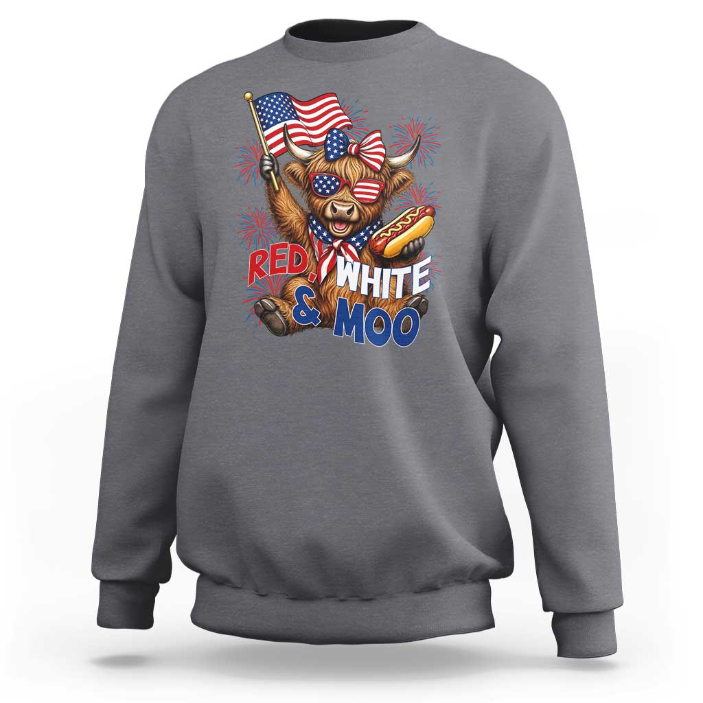 Striped Highland Cow 4th Of July Sweatshirt Red White And Moo
