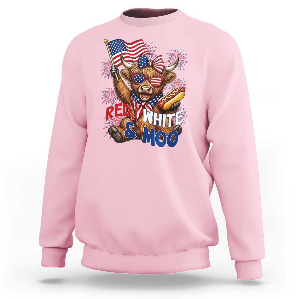 Striped Highland Cow 4th Of July Sweatshirt Red White And Moo