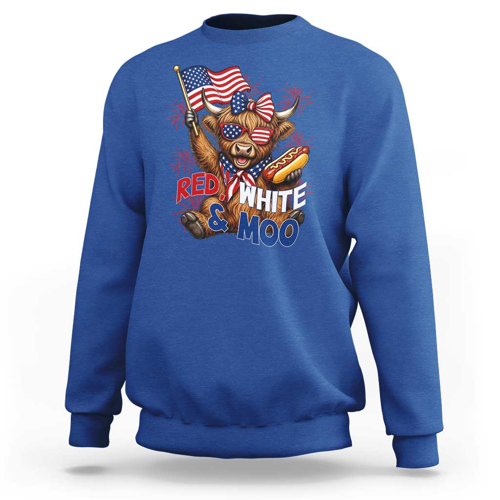 Striped Highland Cow 4th Of July Sweatshirt Red White And Moo