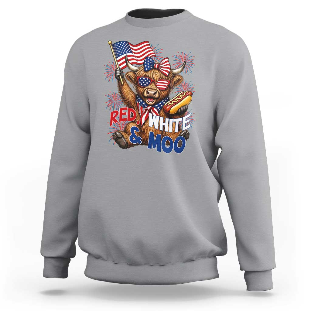 Striped Highland Cow 4th Of July Sweatshirt Red White And Moo