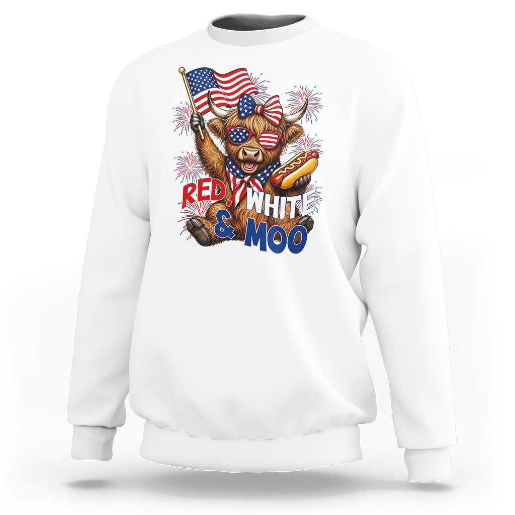 Striped Highland Cow 4th Of July Sweatshirt Red White And Moo