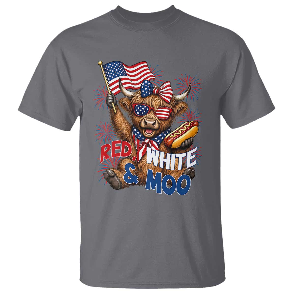 Striped Highland Cow 4th Of July T Shirt Red White And Moo