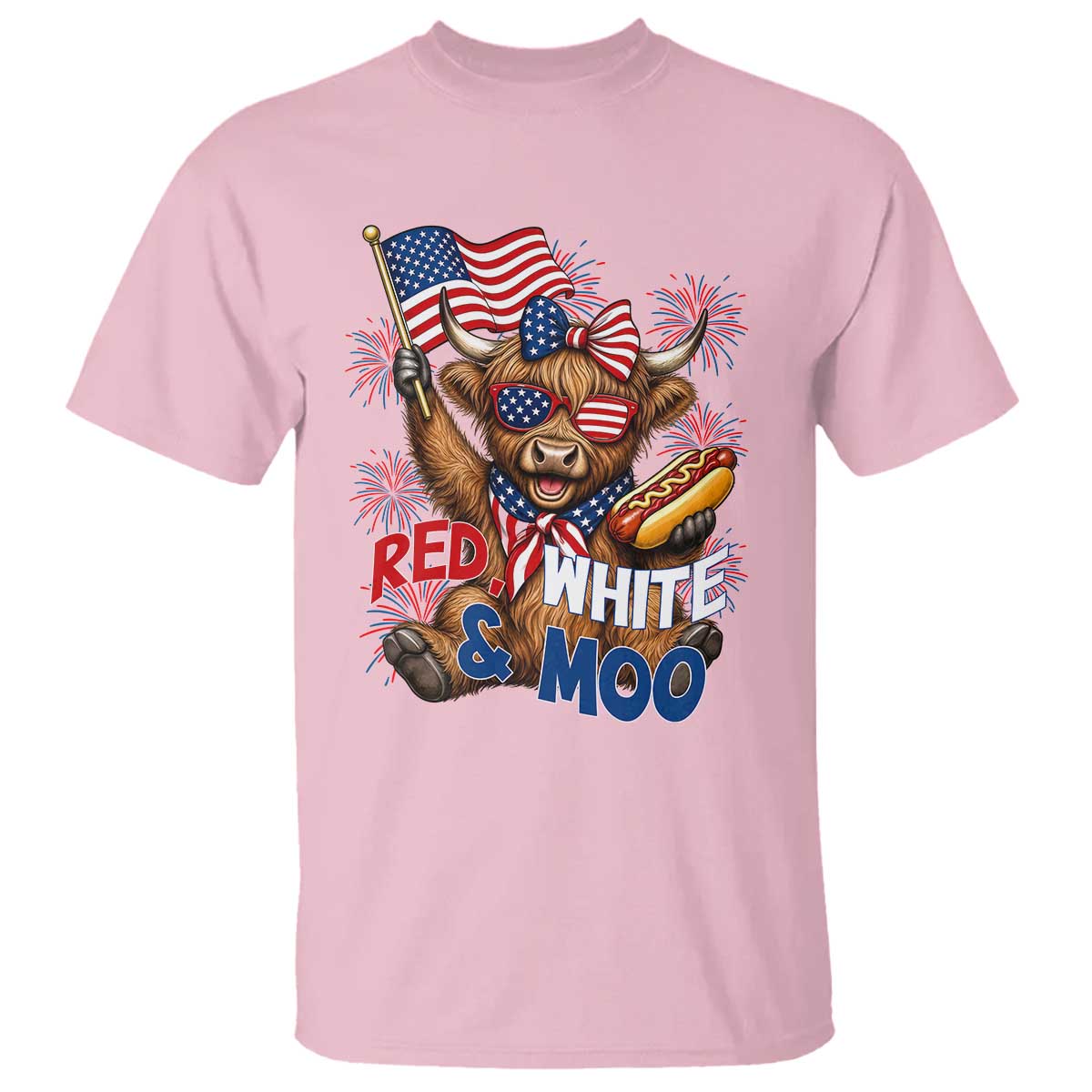 Striped Highland Cow 4th Of July T Shirt Red White And Moo