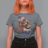 Striped Highland Cow 4th Of July T Shirt For Women Red White And Moo