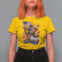 Striped Highland Cow 4th Of July T Shirt For Women Red White And Moo