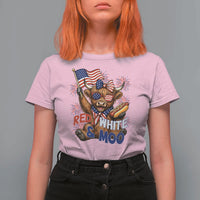 Striped Highland Cow 4th Of July T Shirt For Women Red White And Moo