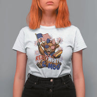 Striped Highland Cow 4th Of July T Shirt For Women Red White And Moo