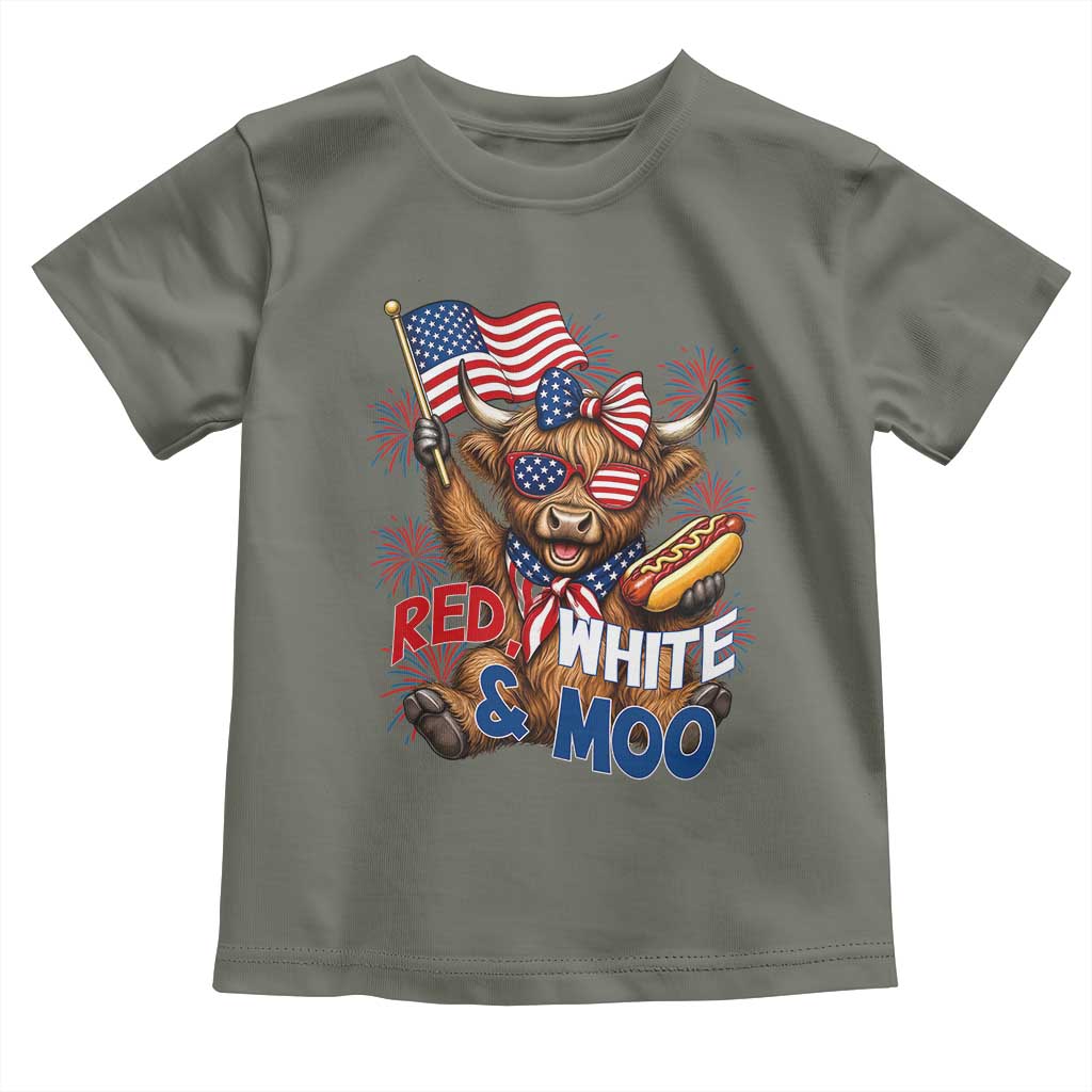 Striped Highland Cow 4th Of July Toddler T Shirt Red White And Moo
