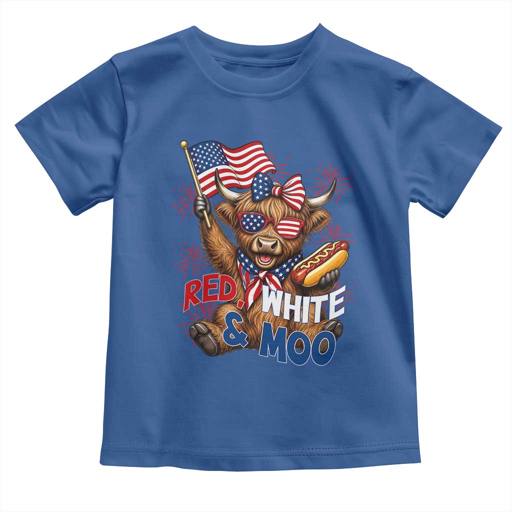 Striped Highland Cow 4th Of July Toddler T Shirt Red White And Moo