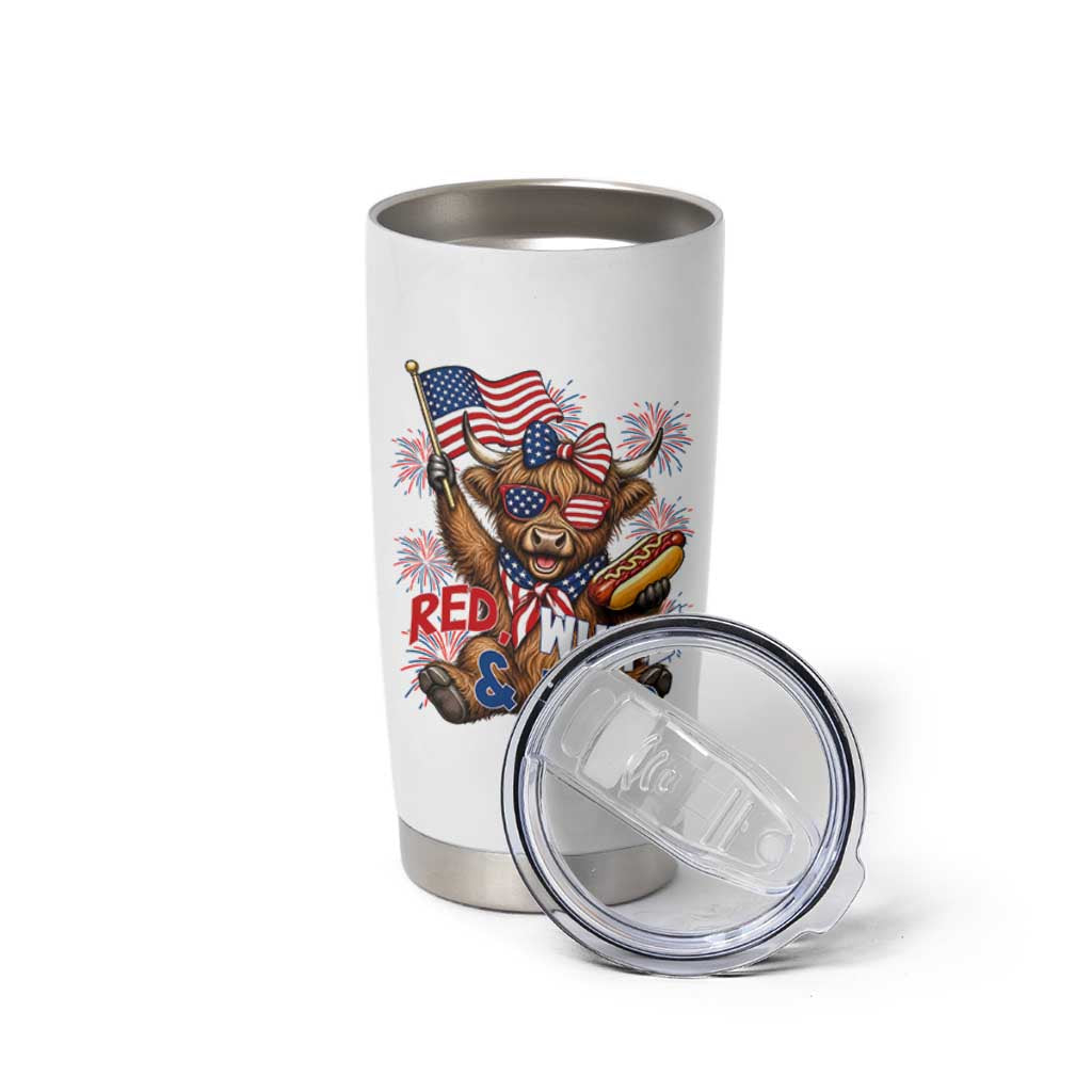 Striped Highland Cow 4th Of July Tumbler Cup Red White And Moo