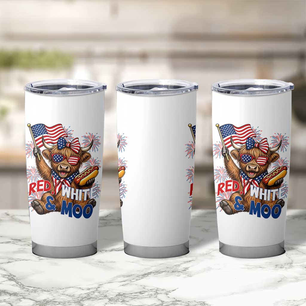 Striped Highland Cow 4th Of July Tumbler Cup Red White And Moo