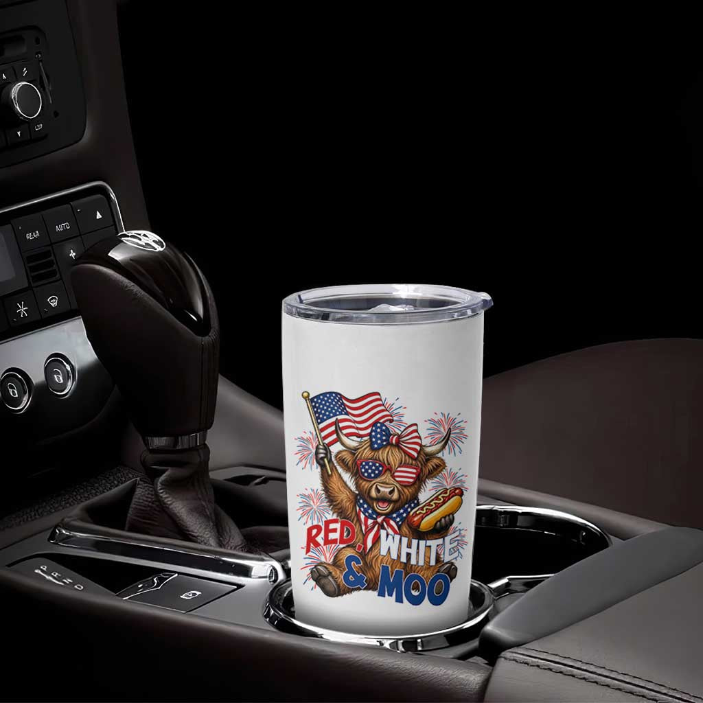 Striped Highland Cow 4th Of July Tumbler Cup Red White And Moo
