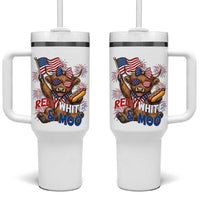 Striped Highland Cow 4th Of July Tumbler With Handle Red White And Moo
