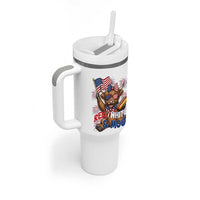 Striped Highland Cow 4th Of July Tumbler With Handle Red White And Moo