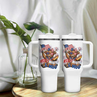 Striped Highland Cow 4th Of July Tumbler With Handle Red White And Moo