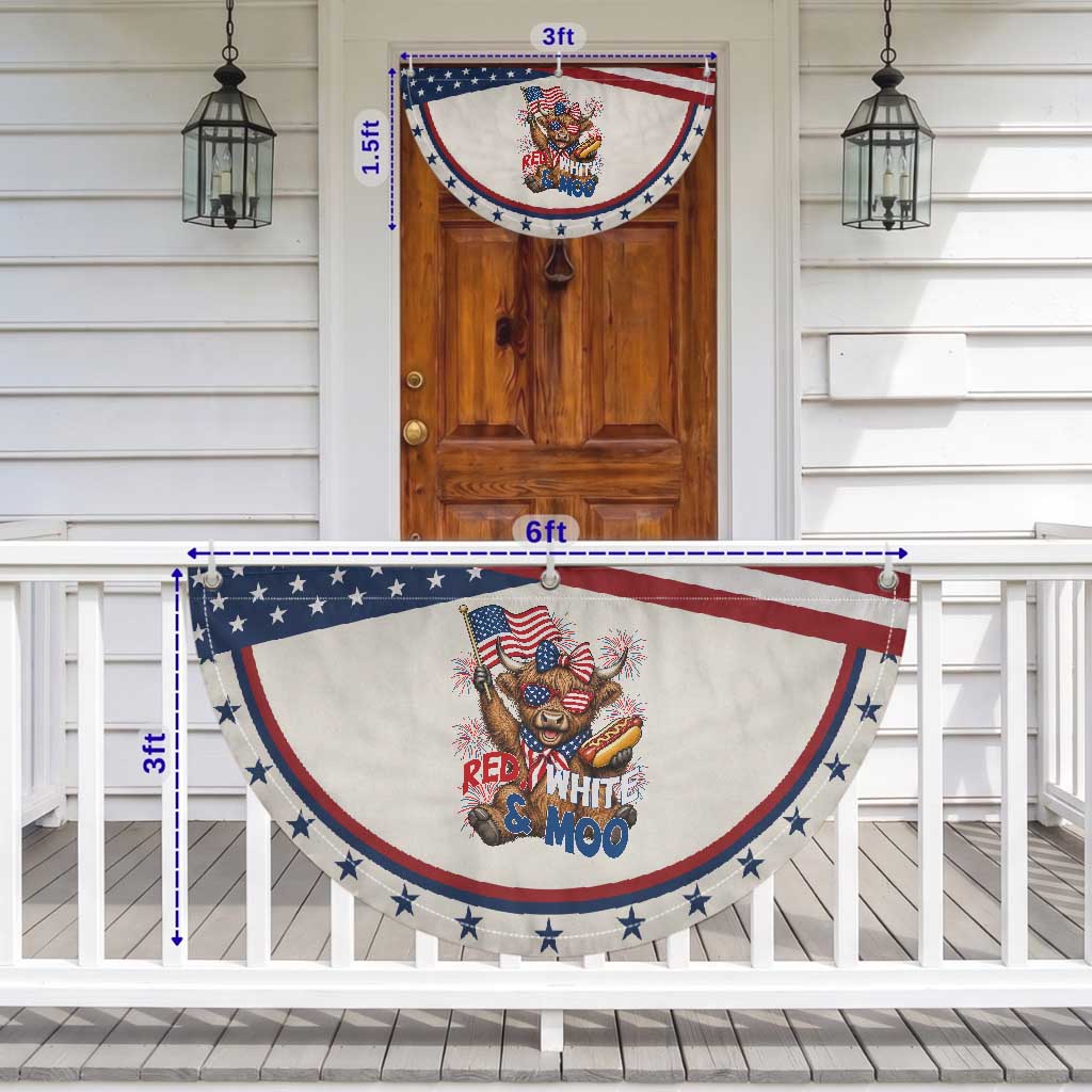 Striped Highland Cow 4th Of July Patriotic Fan Flag Red White And Moo