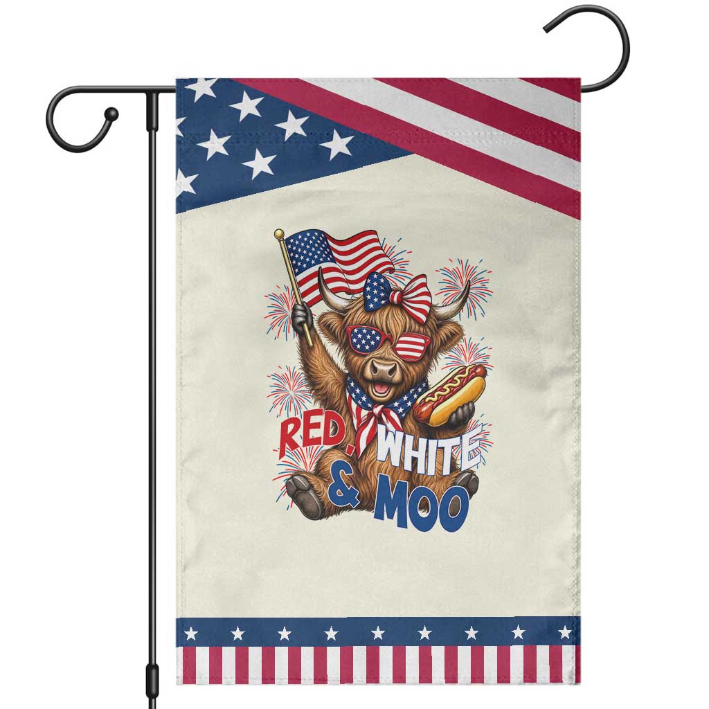 Striped Highland Cow 4th Of July Patriotic Garden Flag Red White And Moo