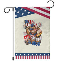 Striped Highland Cow 4th Of July Patriotic Garden Flag Red White And Moo
