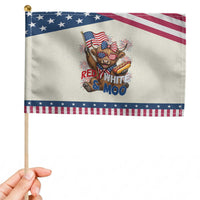 Striped Highland Cow 4th Of July Patriotic Handheld Flag Red White And Moo