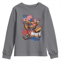 Striped Highland Cow 4th Of July Youth Sweatshirt Red White And Moo