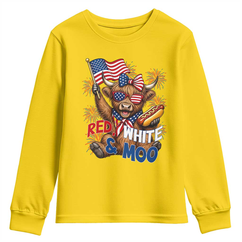 Striped Highland Cow 4th Of July Youth Sweatshirt Red White And Moo