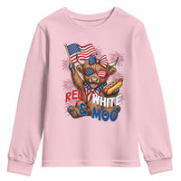 Striped Highland Cow 4th Of July Youth Sweatshirt Red White And Moo