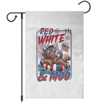Funny Highland Cow Pool Party 4th Of July Garden Flag Red White And Moo
