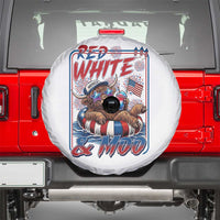 Funny Highland Cow Pool Party 4th Of July Spare Tire Cover Red White And Moo
