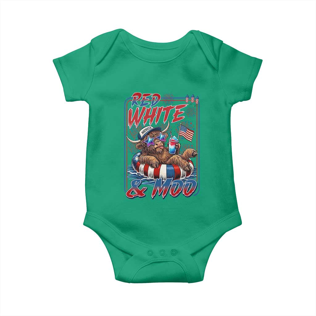 Funny Highland Cow Pool Party 4th Of July Baby Onesie Red White And Moo