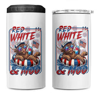 Funny Highland Cow Pool Party 4th Of July 4 in 1 Can Cooler Tumbler Red White And Moo