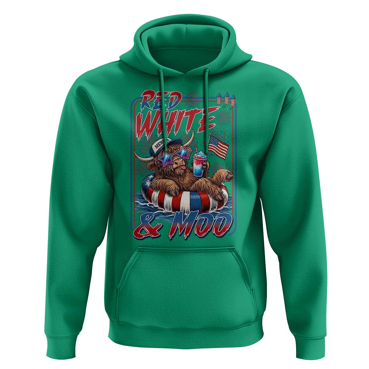 Funny Highland Cow Pool Party 4th Of July Hoodie Red White And Moo