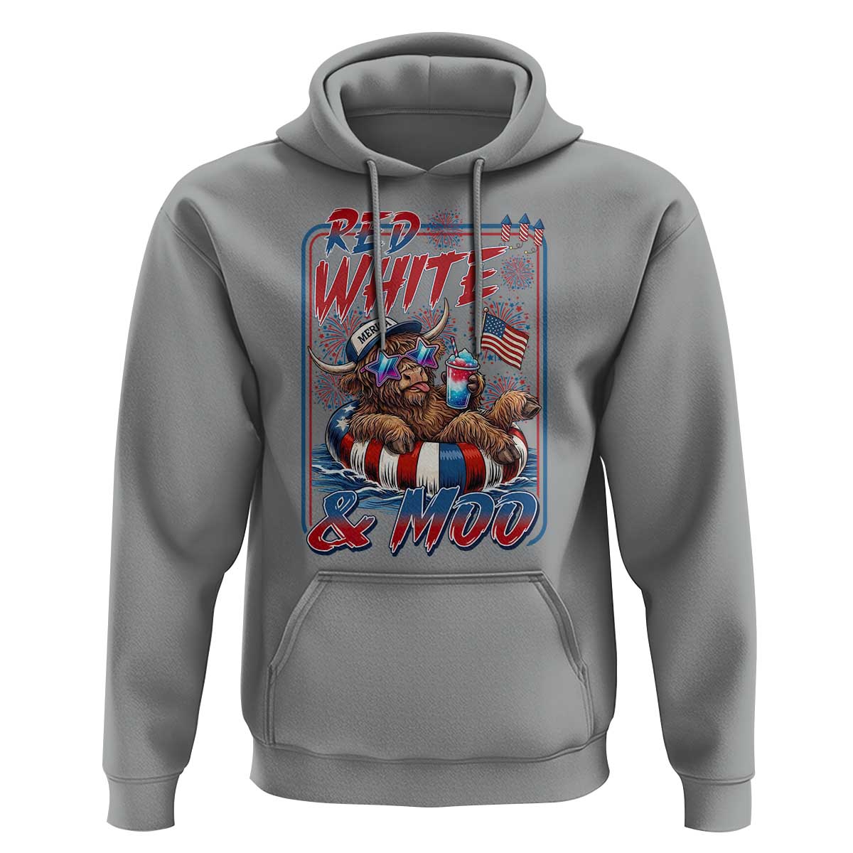 Funny Highland Cow Pool Party 4th Of July Hoodie Red White And Moo