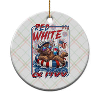 Funny Highland Cow Pool Party 4th Of July Ceramic Ornament Red White And Moo