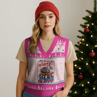 Funny Highland Cow Pool Party 4th Of July V-Neck Knit Sweater Vest Red White And Moo