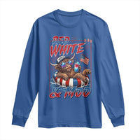 Funny Highland Cow Pool Party 4th Of July Long Sleeve Shirt Red White And Moo