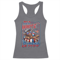 Funny Highland Cow Pool Party 4th Of July Racerback Tank Top Red White And Moo