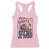 Funny Highland Cow Pool Party 4th Of July Racerback Tank Top Red White And Moo