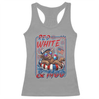 Funny Highland Cow Pool Party 4th Of July Racerback Tank Top Red White And Moo