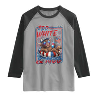 Funny Highland Cow Pool Party 4th Of July Raglan Shirt Red White And Moo