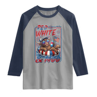Funny Highland Cow Pool Party 4th Of July Raglan Shirt Red White And Moo