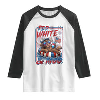 Funny Highland Cow Pool Party 4th Of July Raglan Shirt Red White And Moo