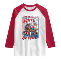 Funny Highland Cow Pool Party 4th Of July Raglan Shirt Red White And Moo