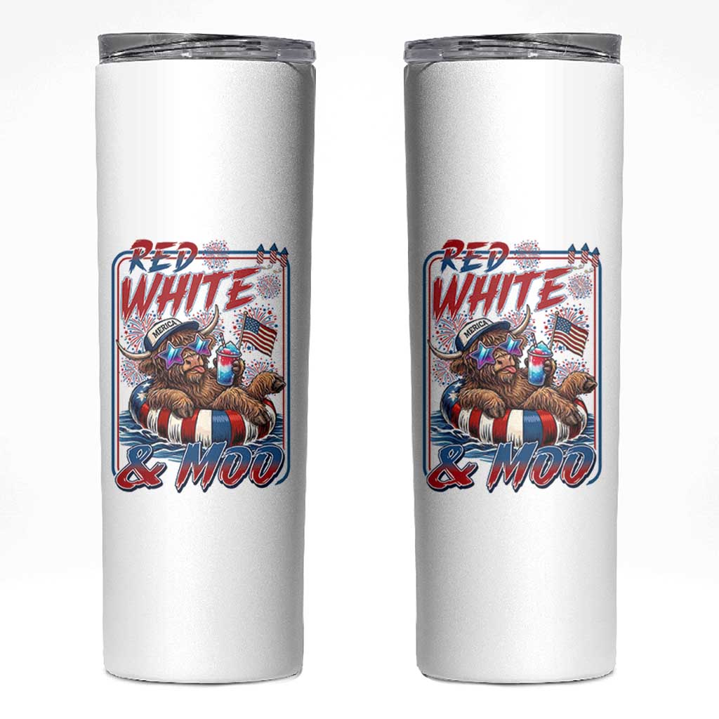 Funny Highland Cow Pool Party 4th Of July Skinny Tumbler Red White And Moo
