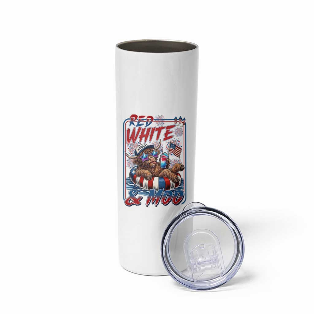 Funny Highland Cow Pool Party 4th Of July Skinny Tumbler Red White And Moo