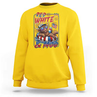 Funny Highland Cow Pool Party 4th Of July Sweatshirt Red White And Moo